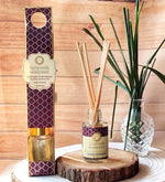 Lavender Lemongrass Ayurveda Reed Diffuser by Song of India — diffuser packaging and label detail