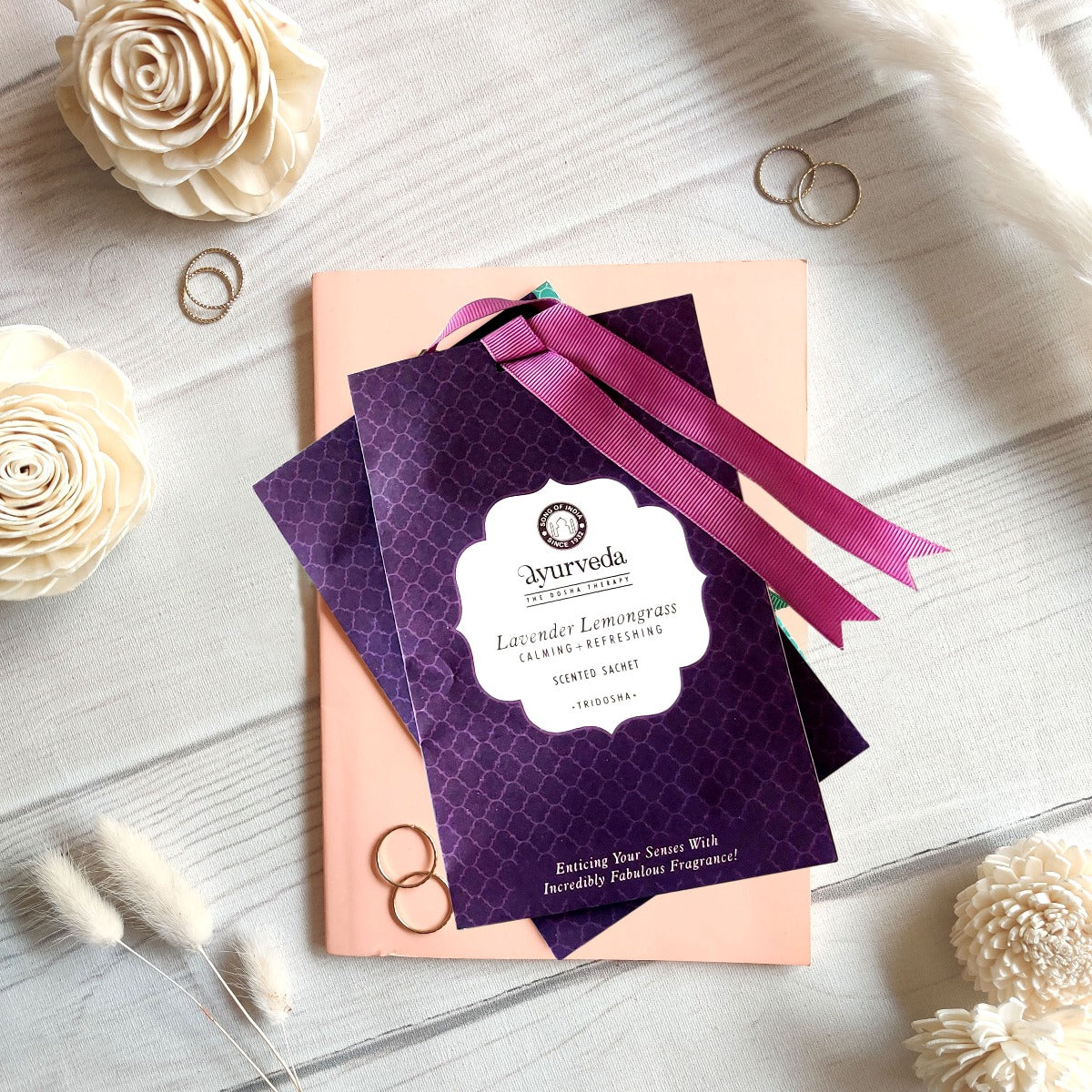 Lavender Lemongrass Scented Sachet by Song of India — sachet packet and fragrance detail