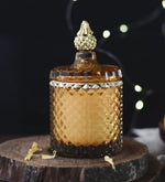 Moroccan Cinnamon Spice Vanilla Scented Candle by Song of India — candle fragrance and label detail