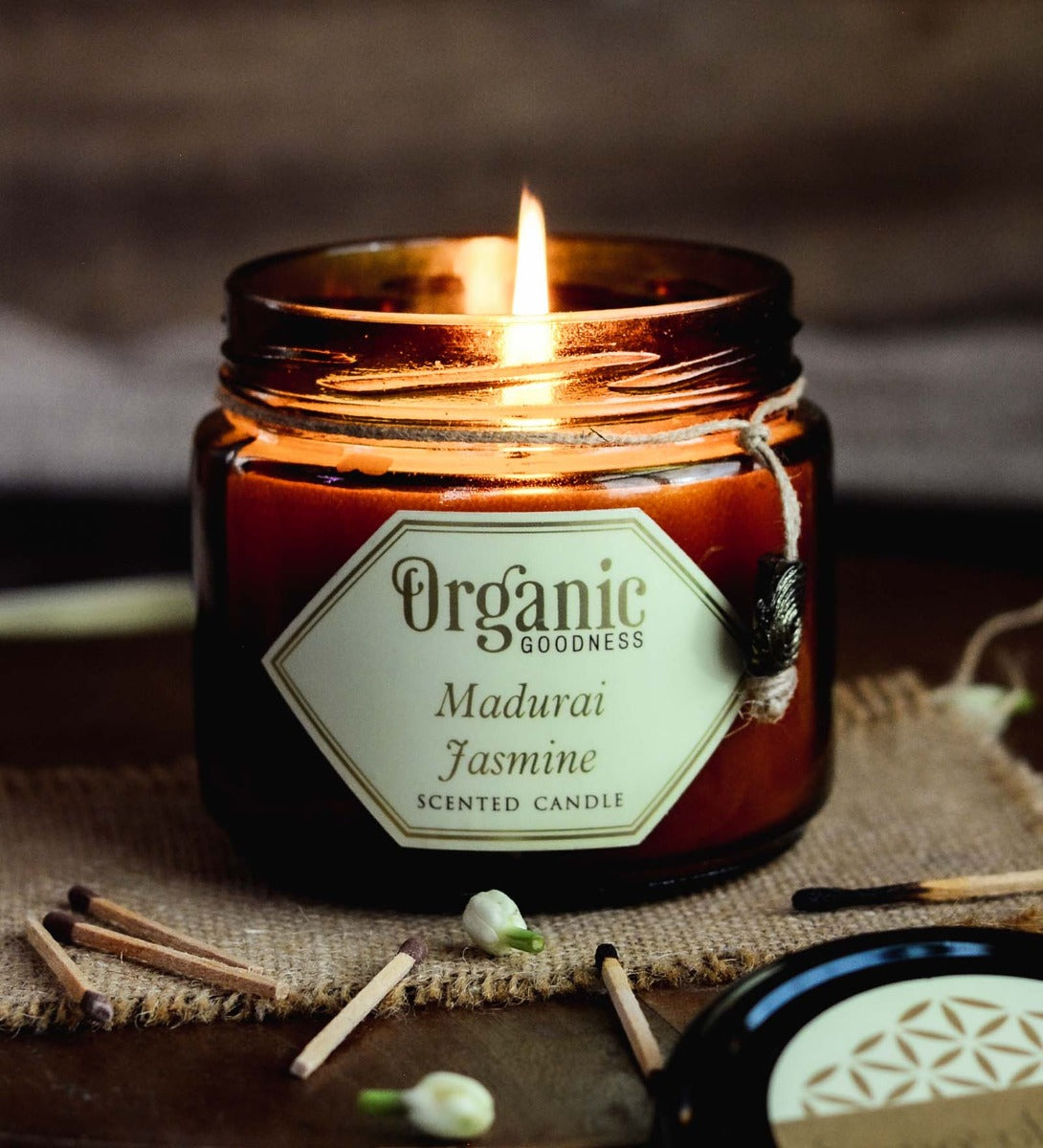Madurai Jasmine Organic Soy Wax Candle by Song of India — lifestyle candle setting