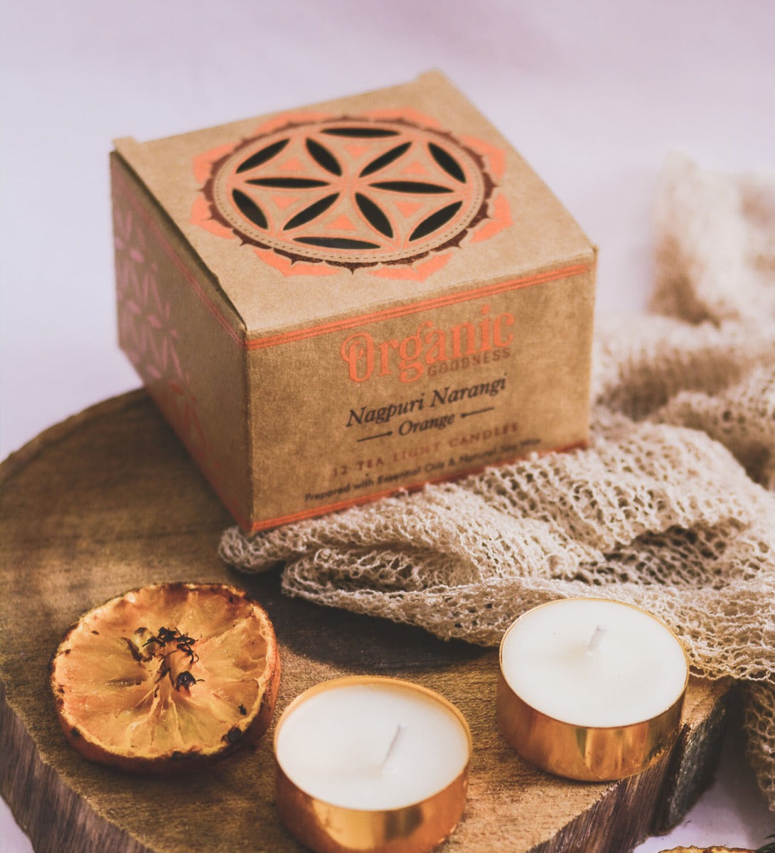 Nagpuri Narangi - Orange Organic Tea Light Candle (Set of 12) by Song of India — primary product image