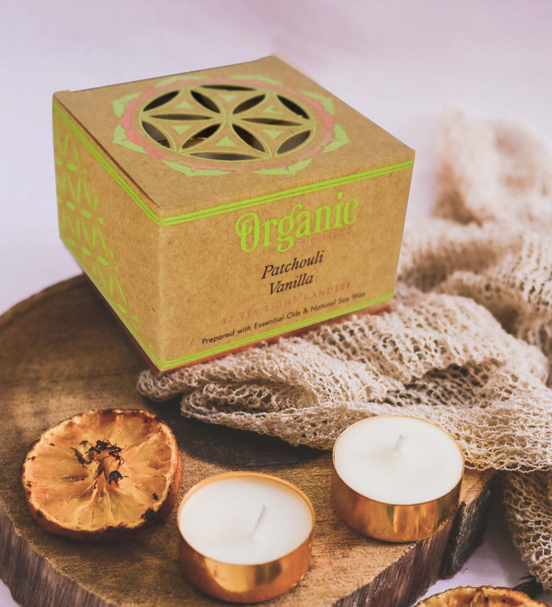 Patchouli Vanilla Organic Tea Light Candle by Song of India — primary product image