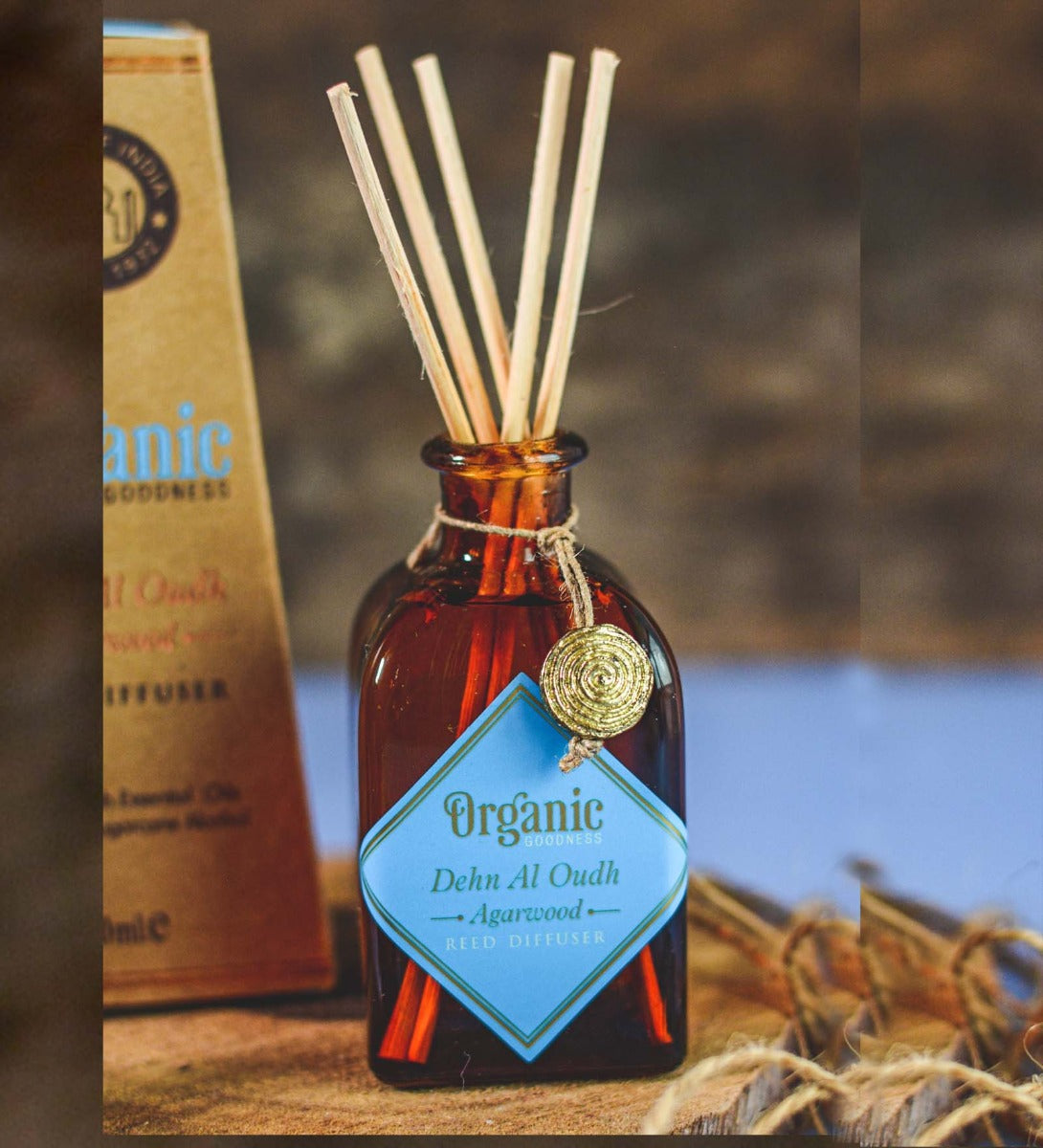 Dehn Al Oudh - Agarwood Reed Diffuser by Song of India — reed diffuser bottle and reeds detail