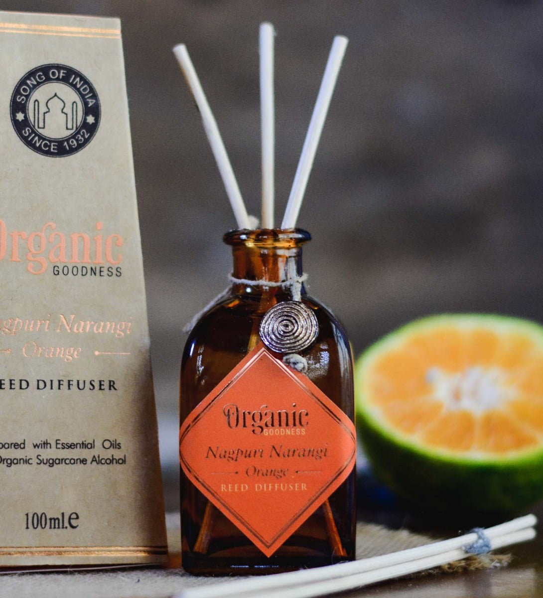 Nagpuri Narangi - Orange Reed Diffuser by Song of India — reed diffuser bottle and reeds detail