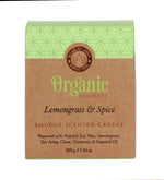Lemongrass & Spice Organic Smudge Candle by Song of India — soy wax candle jar and packaging detail