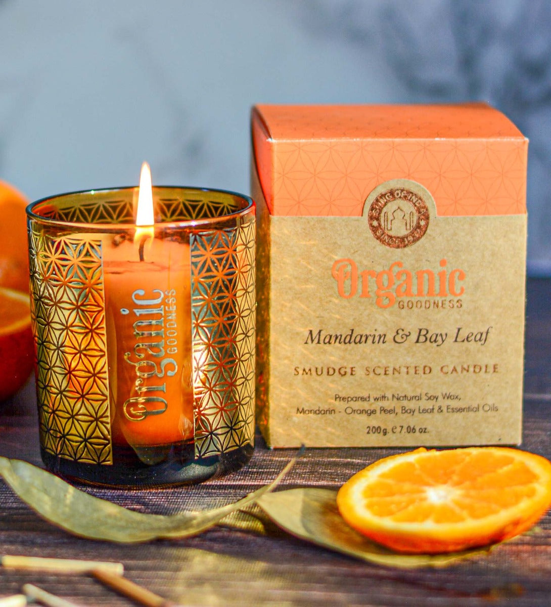 Mandarin & Bay Leaf Organic Smudge Candle by Song of India — primary soy wax candle product image