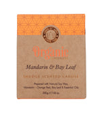 Mandarin & Bay Leaf Organic Smudge Candle by Song of India — soy wax candle jar and packaging detail