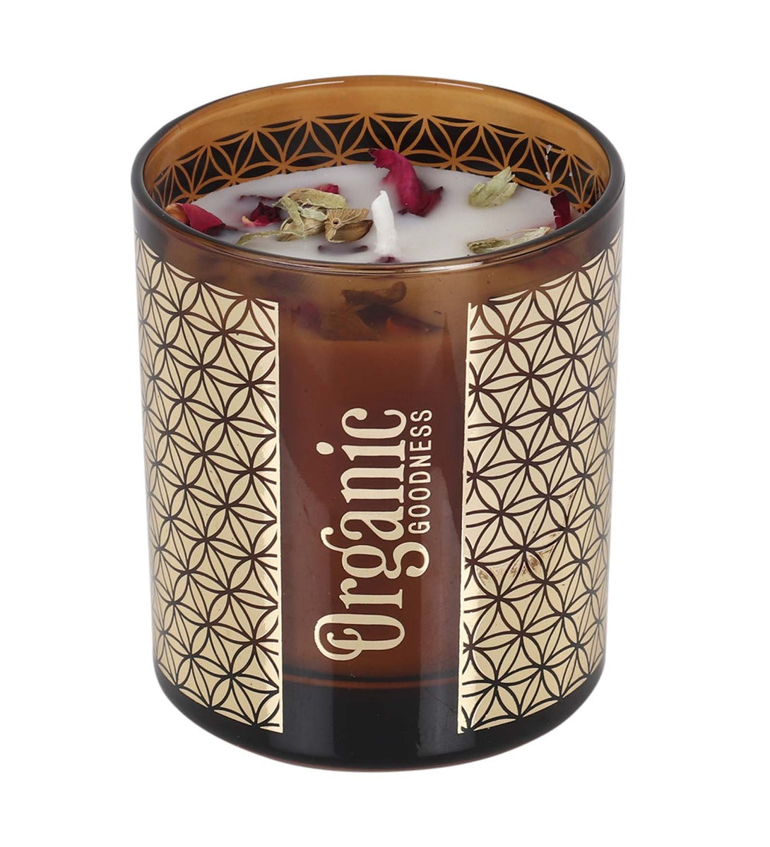 Rose & Geranium Organic Smudge Candle by Song of India — candle fragrance and label detail