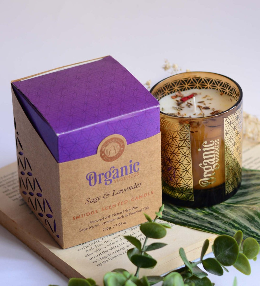 Sage & Lavender Organic Smudge Candle by Song of India — primary soy wax candle product image