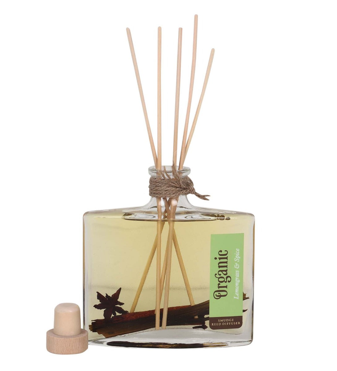 Lemongrass & Spice Organic Reed Diffuser by Song of India — reed diffuser bottle and reeds detail