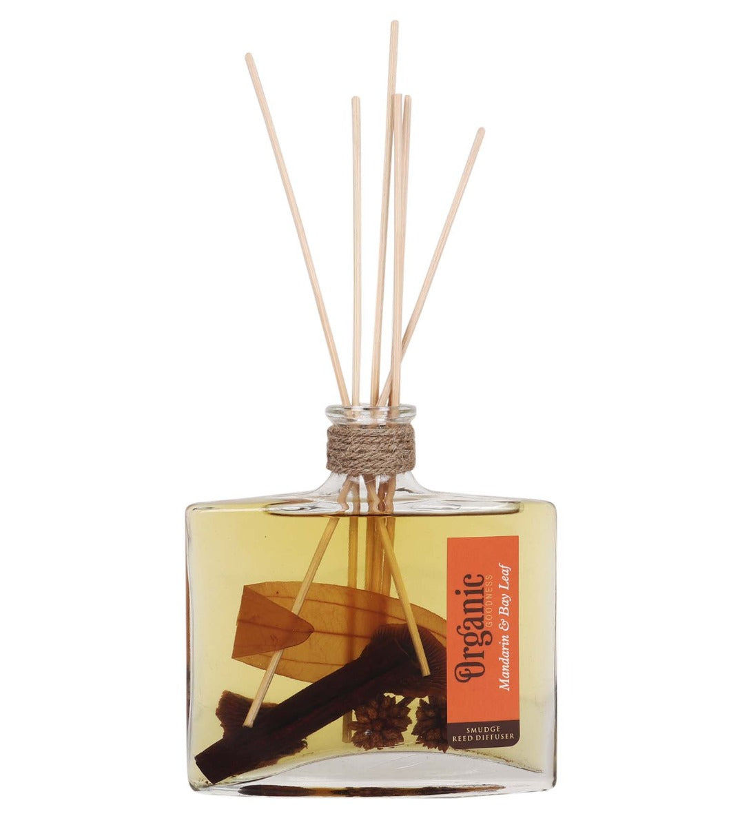 Mandarin & Bay Leaf Organic Reed Diffuser by Song of India — reed diffuser bottle and reeds detail