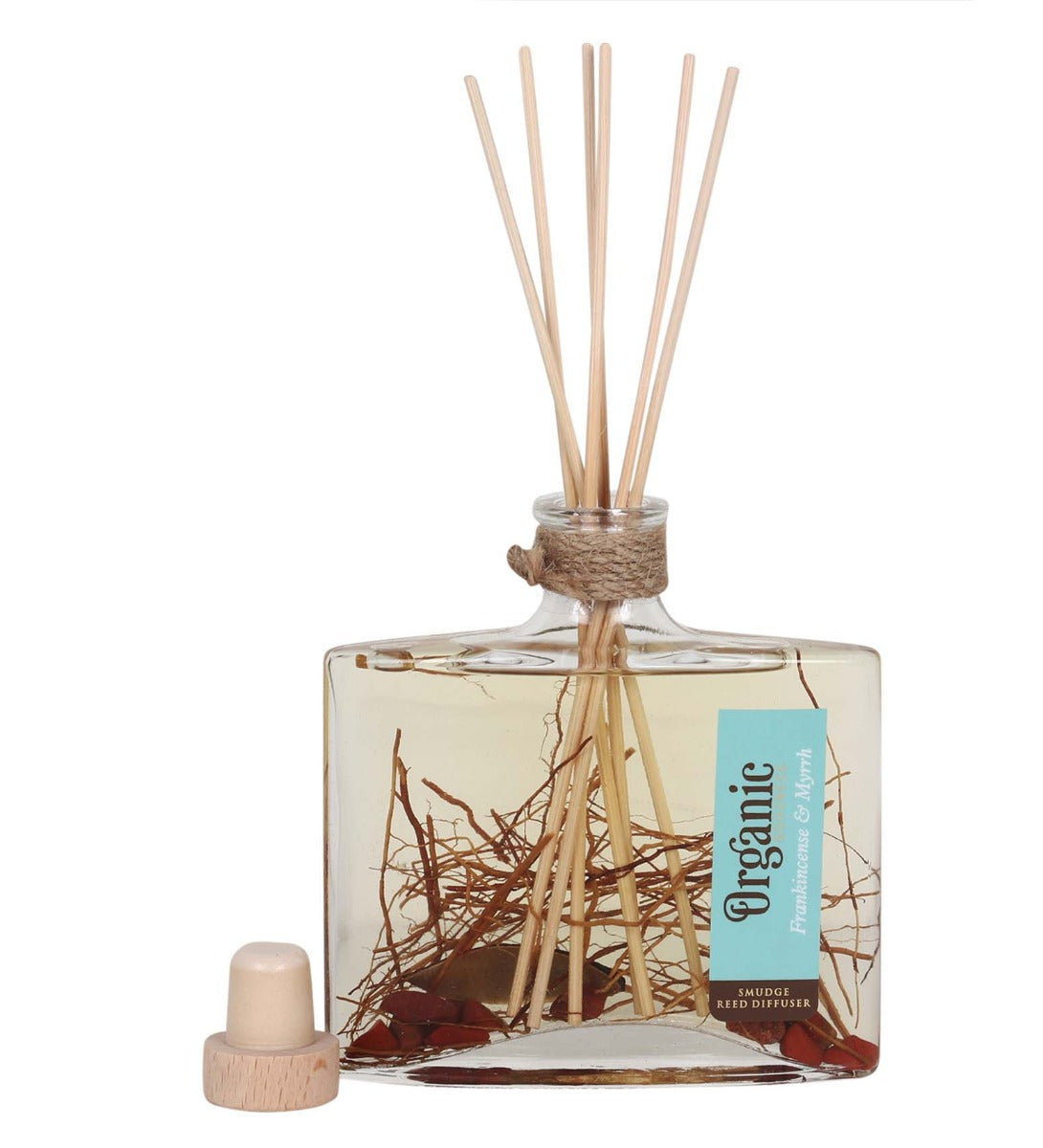 Frankincense & Myrrh Organic Reed Diffuser by Song of India — reed diffuser bottle and reeds detail