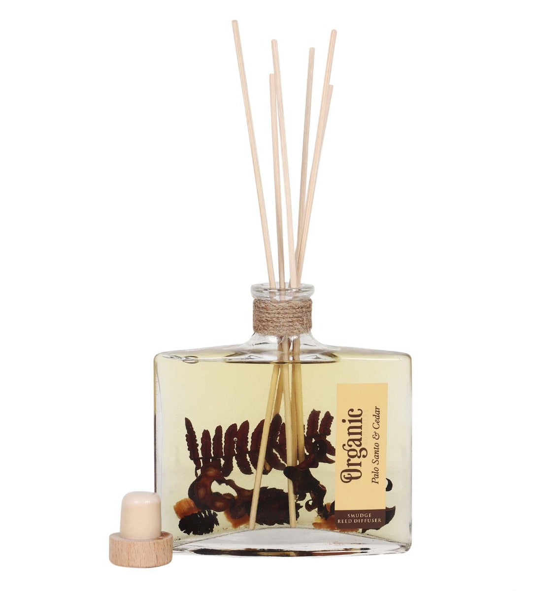 Palo Santo & Cedar Organic Reed Diffuser by Song of India — reed diffuser bottle and reeds detail