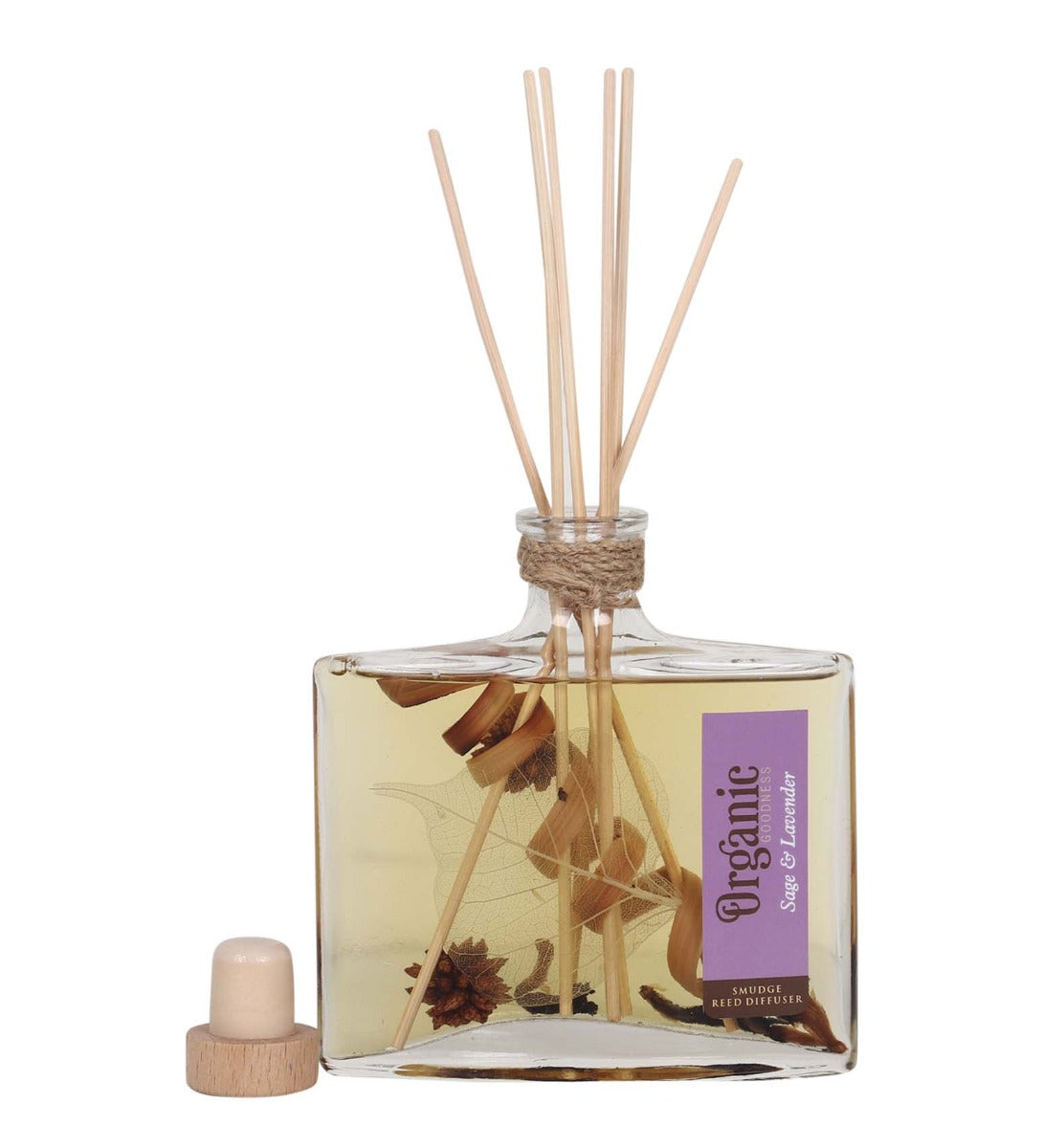 Sage & Lavender Organic Reed Diffuser by Song of India — reed diffuser bottle and reeds detail