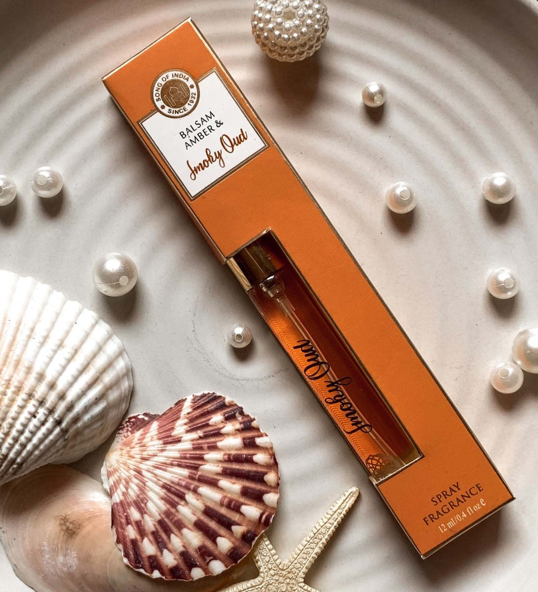 Smoky Oud & Balsam Amber Perfume Spray by Song of India — perfume bottle and packaging detail