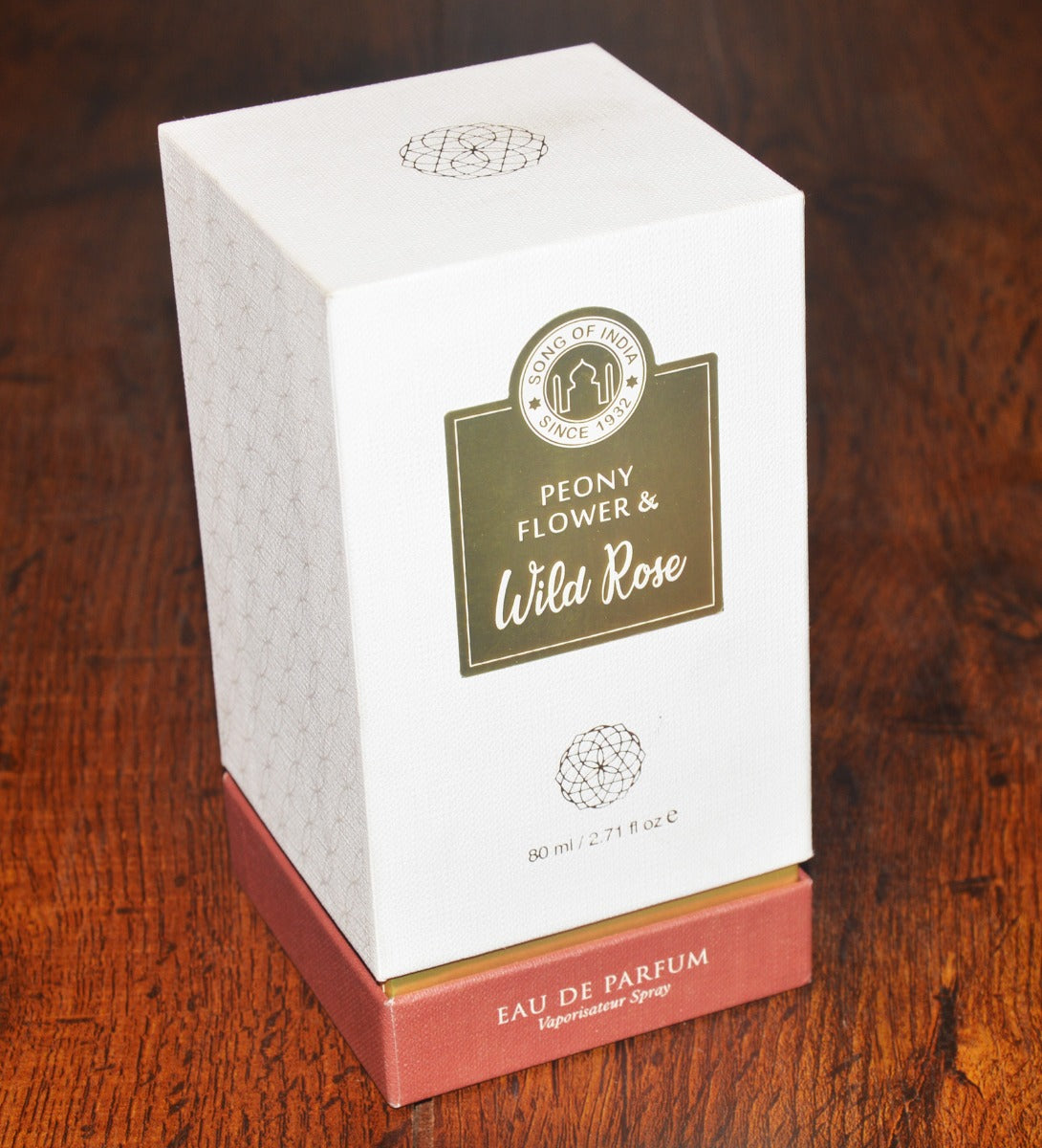 Wild Rose & Peony Flower Perfume Spray by Song of India — perfume bottle and packaging detail
